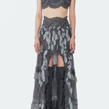 Grey Embroided Maxi Skirt