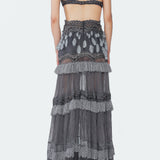 Grey Embroided Maxi Skirt