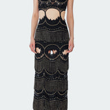 Black Embroided Lace Maxi Dress