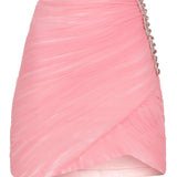 Draped Mini Skirt with Crystal Buckle Details