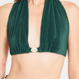 Printed Halter Neck Crop Top With Gold Accessory Detail