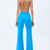 Blue Flare Pants With Handmade Belt Detail