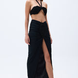 Black Sarong Styled Skirt With Handmade Belt Detail