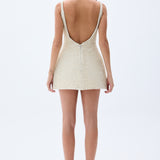 Crystal And Pearl Beaded Hand Embroidered Sculptural Mini Dress