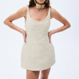 Crystal And Pearl Beaded Hand Embroidered Sculptural Mini Dress