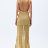 Glittered Gold Knit Sleeveless Gown