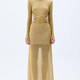 Glittered Gold Knit Gown With Handmade Belt Detail