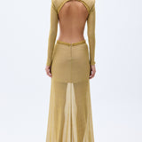 Glittered Gold Knit Gown With Handmade Belt Detail