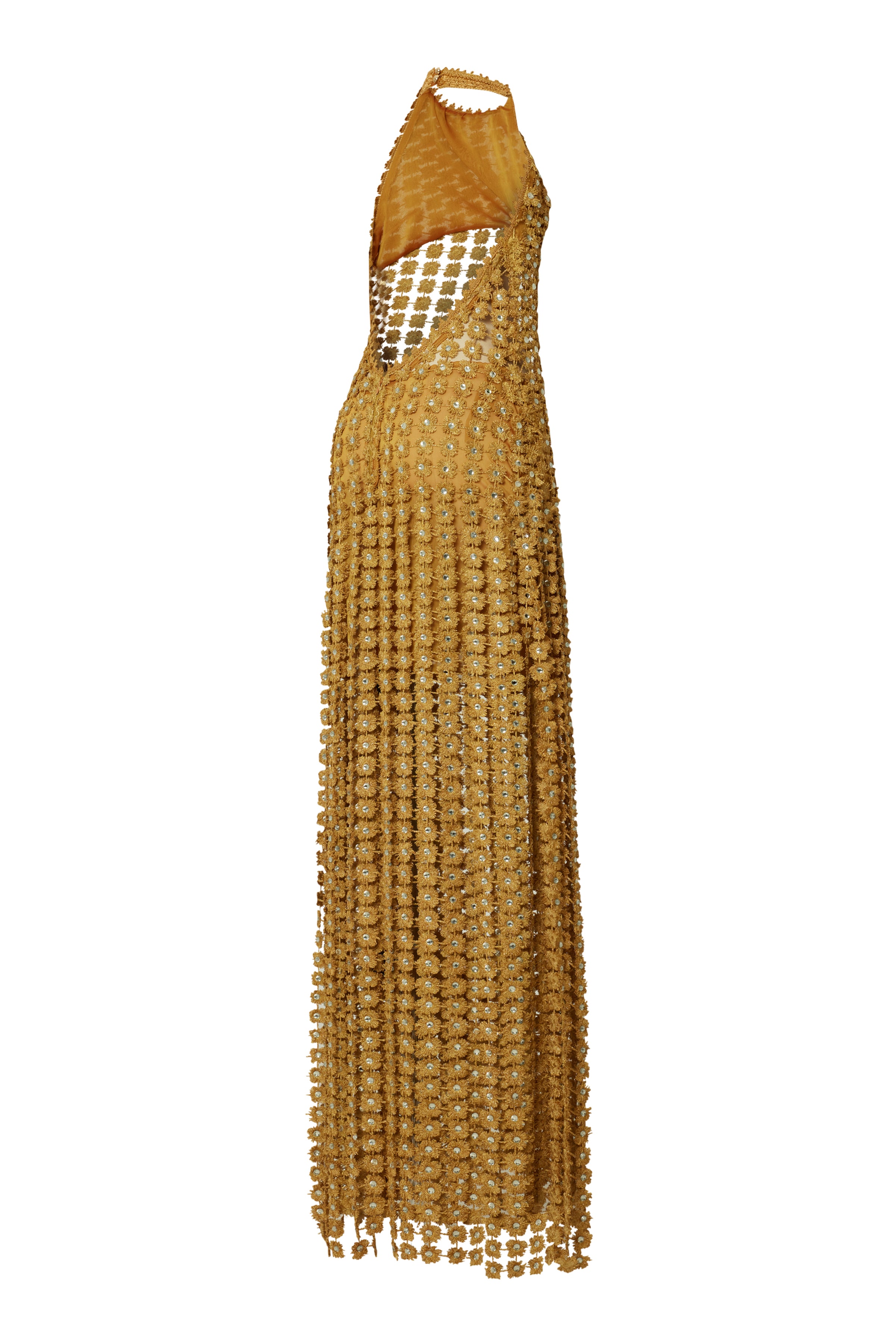 Gold Flower Embroidered Crystal Detailed Fringed Gown RAISA VANESSA INT Gold Flower Embroidered Crystal Detailed Fringed Gown RAISA VANESSA INT