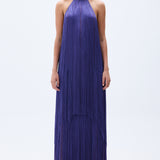 Fringed Maxi Dress With Swarovski Stoned Gold Necklace Detail