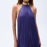 Fringed Maxi Dress With Swarovski Stoned Gold Necklace Detail