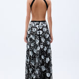 Flower Shaped Sequin Embroidered Black Net Gown With Handmade Belt Detail