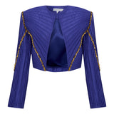 Shantung Jacket With Nervure Sewing & Gold Chain Detail