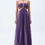 Purple Pleated Chiffon Jumpsuit With Swarovski Stone Detail