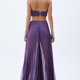 Purple Pleated Chiffon Jumpsuit With Swarovski Stone Detail