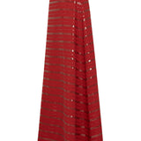 Brick Linen Maxi Skirt With Sequined Stripes & Handmade Belt Detail