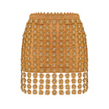 Gold Flower Embroidered Crystal Detailed Mini Skirt