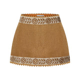 Gold Woven Mini Skirt With Embroidered Strips