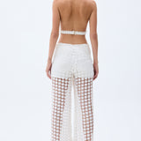 Floral Embroidered Transparent Pants With Belt Detail