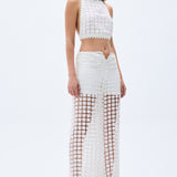 Floral Embroidered Transparent Pants With Belt Detail