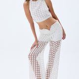 Floral Embroidered Transparent Pants With Belt Detail