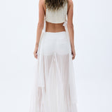 White Pleated See Through Wide Leg Pants