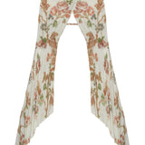 Pleated Chiffon Flower Printed Top With Flare Sleeves