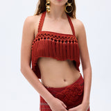 Brick Silk Handmade Fringed Top