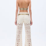 Brode Pants With Embroidery Strips And Hand-Crafted Belt Detail