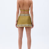 Gold Woven Mini Skirt With Embroidered Strips