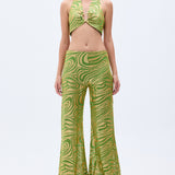 Gold Sequined Pistachio Green Chiffon Crop Top