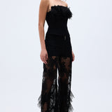 Black Guipure Corset With Flower Embroidery Detail