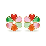 Flower Shaped Earrings With Multicolor Drop Shaped Diamonds