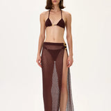 Knitted Burgundy Pareo With Side Slit And Gold Accessories