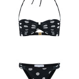 Black Polka Dot Ruched Bikini Set