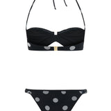 Black Polka Dot Ruched Bikini Set