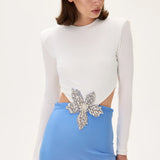 Backless Buzzy Gown With Crystal Flower On The Waist