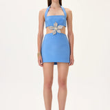 Mini Cut Out Dress With Crystal Flower On The Waist