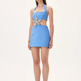 Mini Cut Out Dress With Crystal Flower On The Waist