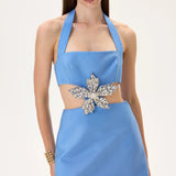 Mini Cut Out Dress With Crystal Flower On The Waist