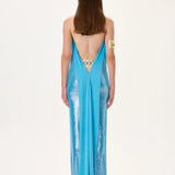 Metallic Jersey Halter Neck Maxi Gown With Gold Back Accessory