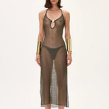 Knitted Khaki See Through Dress