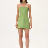 Green Strapless Corseted Mini Pearl Dress