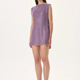 3D Crystal Studded Fabric Mini Dress With Chiffon Lining