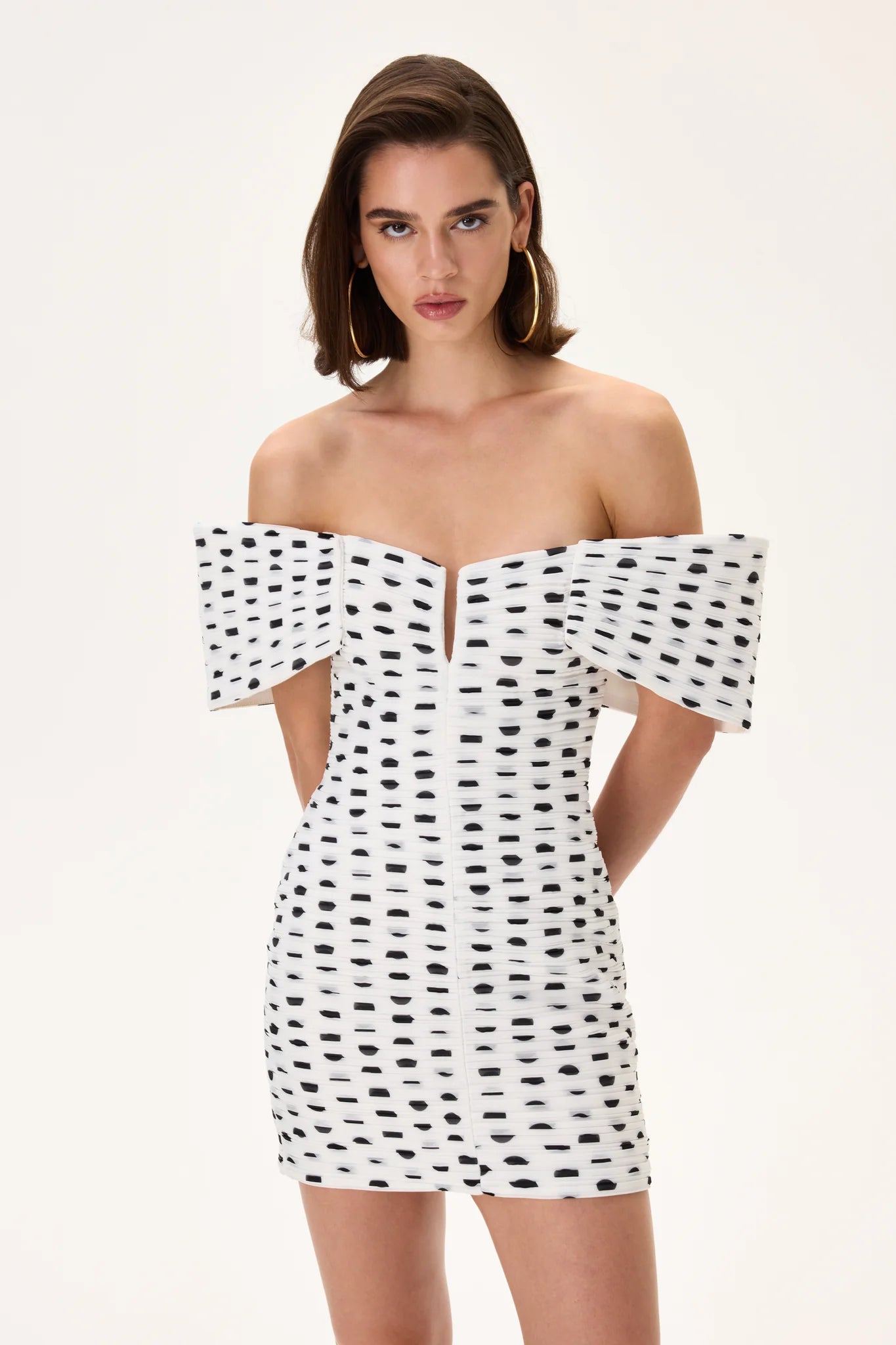 D-36BL-28032 raisa_vanessa polka-dot-pleated-organza-sculptural-mini-dress