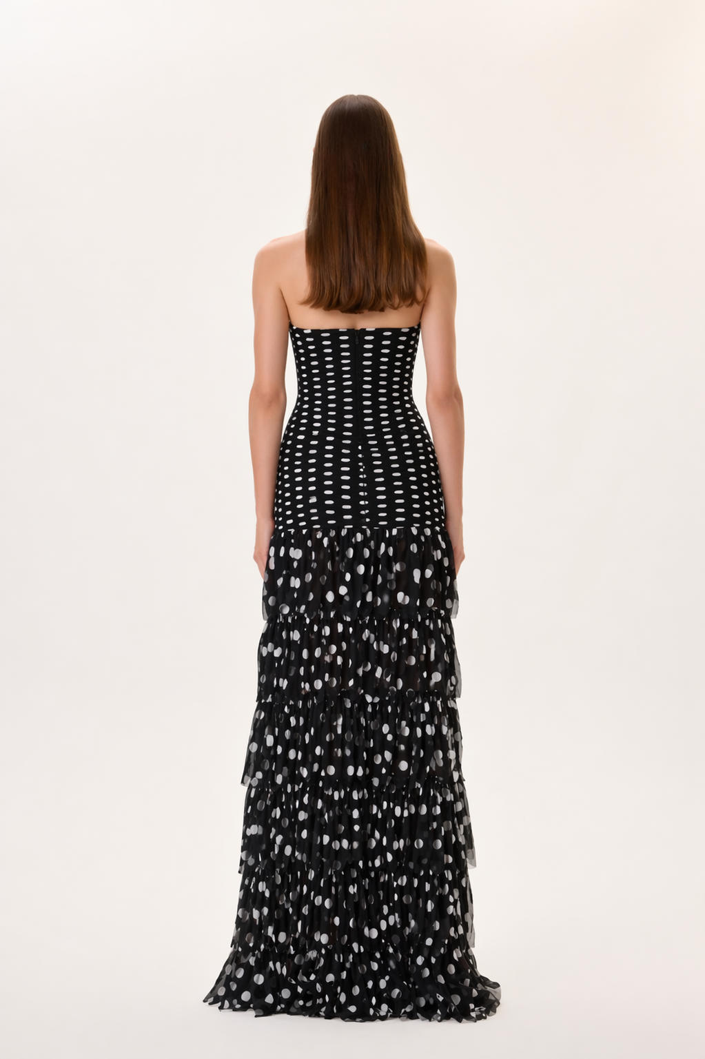 SS26-D-1043-38 raisa_vanessa polka-dot-pleated-organza-gown-with-laser-cut-chiffon-skirt