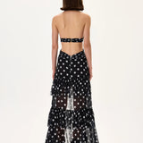 SS26-D-1044-38 raisa_vanessa black-polka-dot-chiffon-dress-with-laser-cut-fringes-and-belt-detail