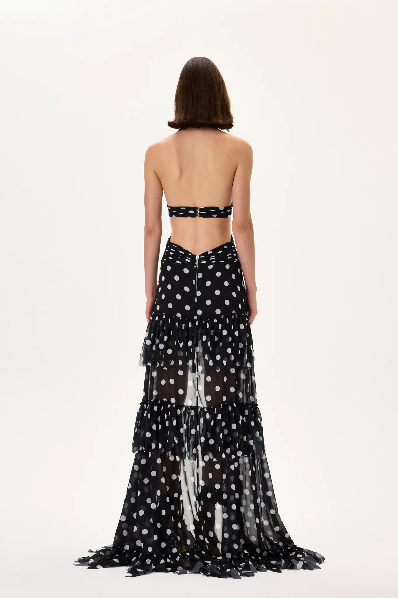 SS26-D-1044-38 raisa_vanessa black-polka-dot-chiffon-dress-with-laser-cut-fringes-and-belt-detail