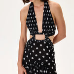 SS26-D-1044-40 raisa_vanessa black-polka-dot-chiffon-dress-with-laser-cut-fringes-and-belt-detail