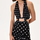 SS26-D-1044-40 raisa_vanessa black-polka-dot-chiffon-dress-with-laser-cut-fringes-and-belt-detail